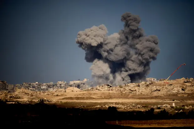 Smoke rises to the sky following an Israeli military strike in the Gaza Strip, as seen from southern Israel