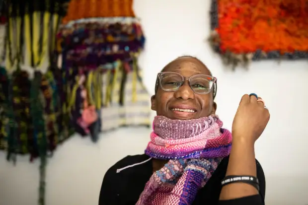 Fashion designer and artist Aracely Ellis, 39, shows one of...