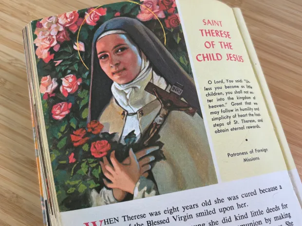 A relic of St. Thérèse of Lisieux, pictured in a...