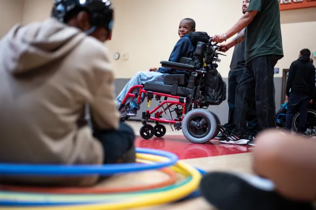 Xavier Young participates in gym class at Elliot Arts Magnet...