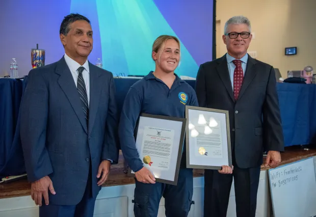 Zoe Chait, a California State Parks Lifeguard, is honored for a...
