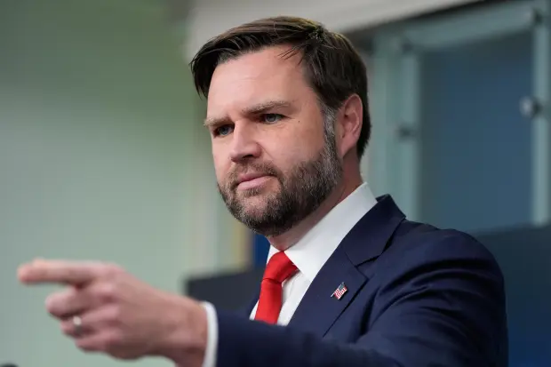 Vice President JD Vance speaks with reporters in the James...