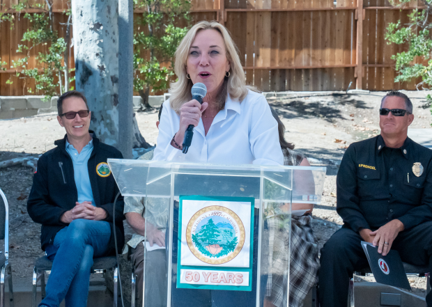 Supervisor Kathryn Barger speaking during Altadena’s Town Council’s 50th Anniversary...