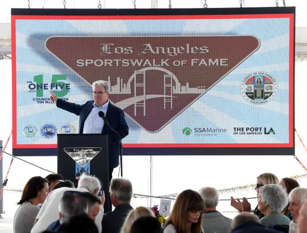 Councilman Tim McOsker speaks at the annual Los Angeles Sportswalk...