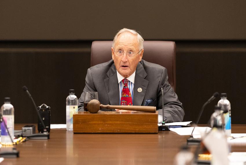 Chair of the board Robert Albritton speaks during a Texas A&M University system Board of Regents meeting on Friday, Sept. 26, 2025.