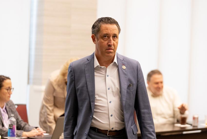Chancellor of the Texas A&M University System Glenn Hegar during the Texas A&M University Board of Regents meeting on Friday, Oct. 3, 2025.
