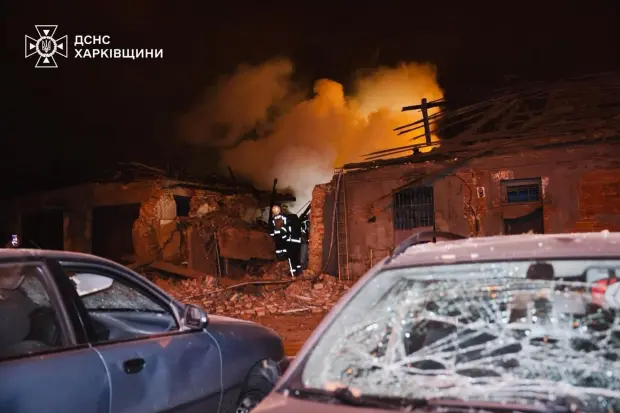 In this photo provided by the Ukrainian Emergency Services on...