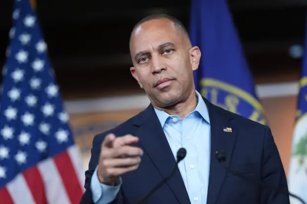 House Minority Leader Hakeem Jeffries, D-N.Y., speaks during a news...